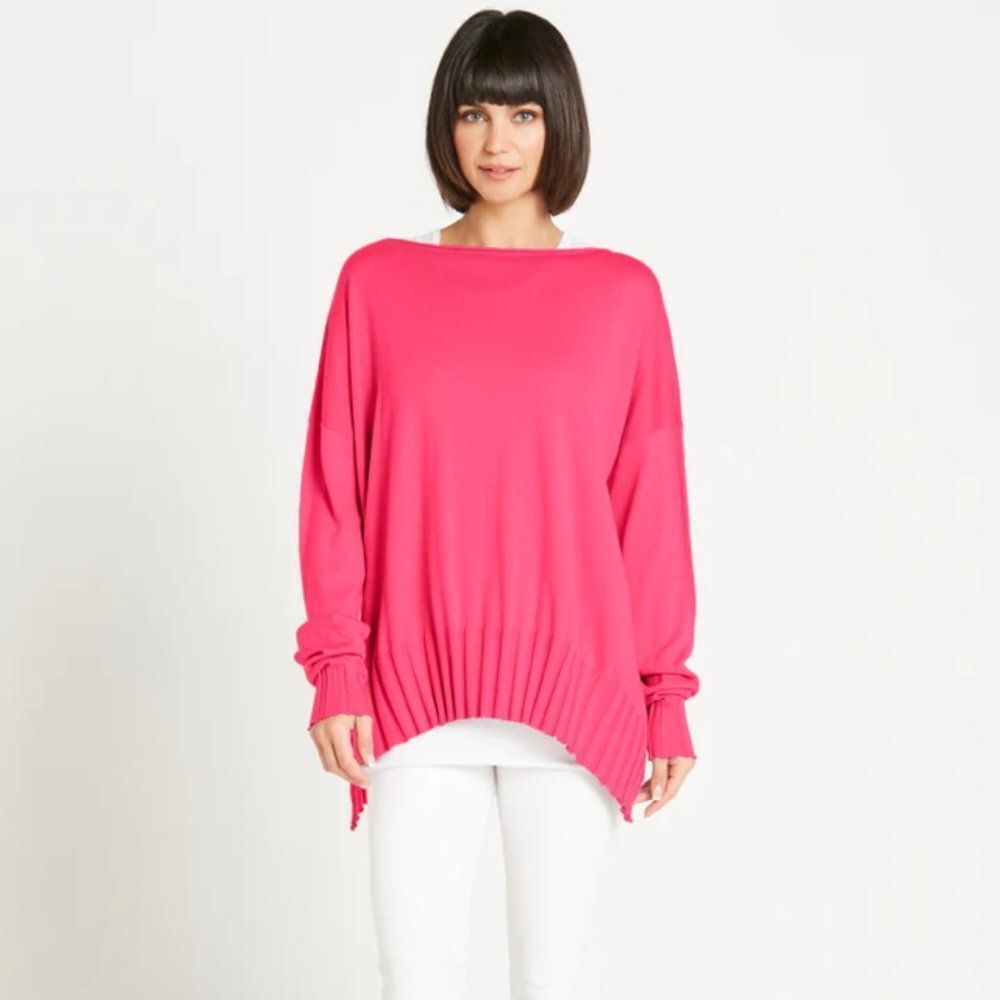 Planet Lauren G "One Size" Pink Modal Cotton Knit Sweater Oversize Pullover Top